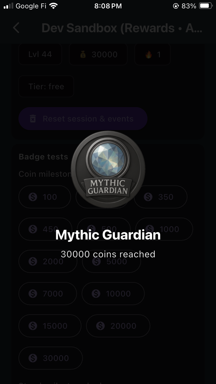 Mythic Guardian badge popup
