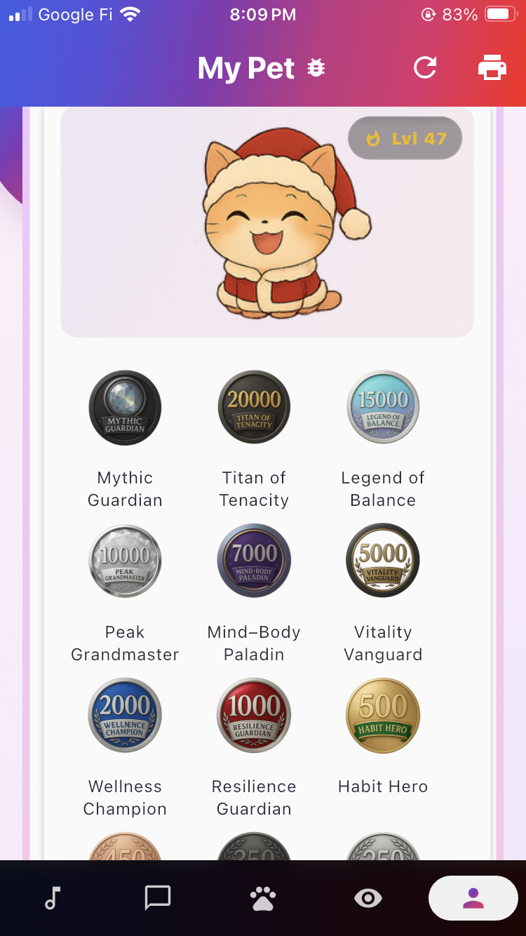 Badges collection under My Pet