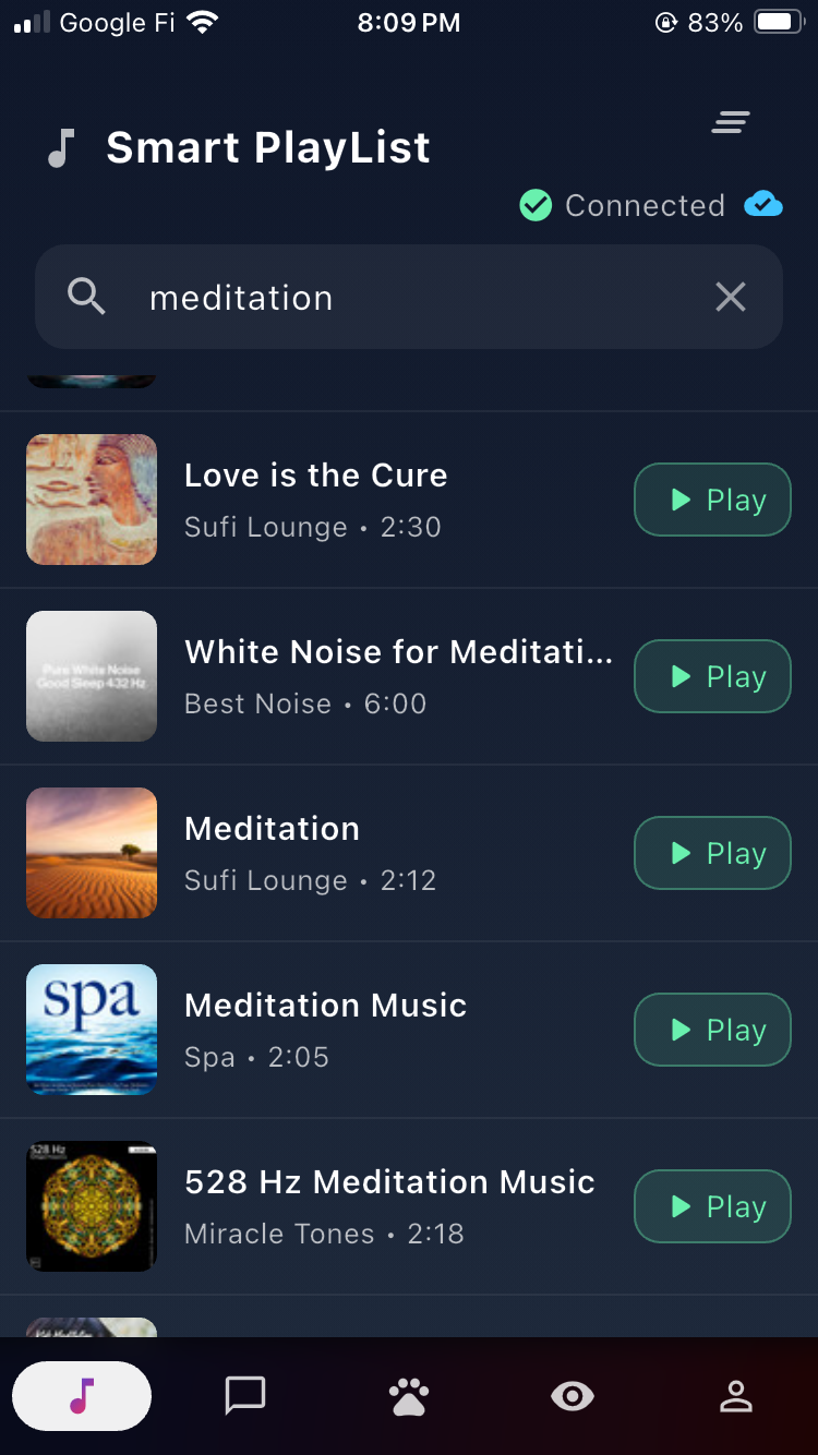 Smart Playlist with meditation tracks